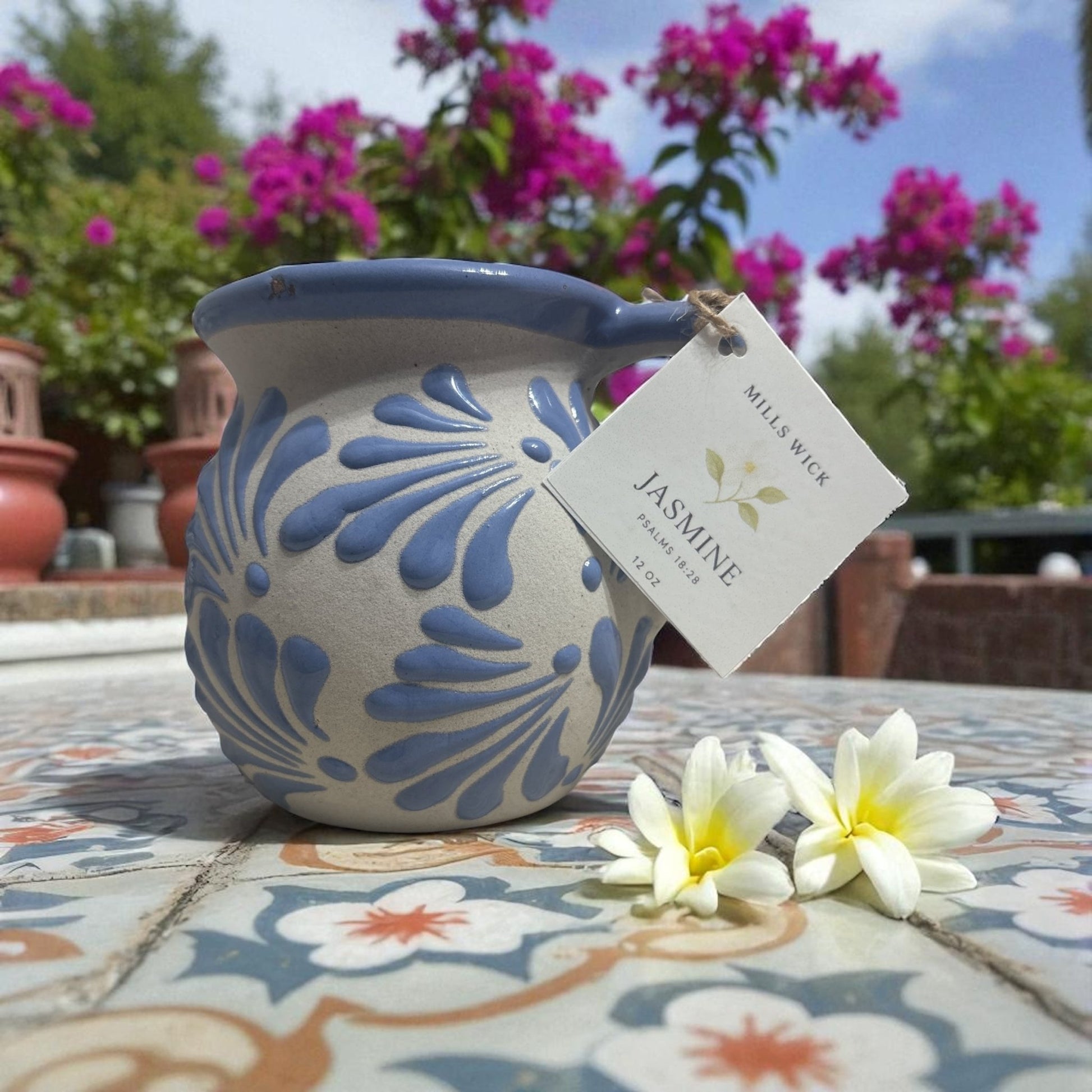 Jasmine Soy Candle – 12 oz Mexican TazaMillswickscented candlessoycandlesMills WicklatinaownedJasmine Soy Candle – 12 oz Mexican Tazascentedsoycandles