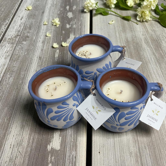 Jasmine Soy Candle – 12 oz Mexican TazaMillswickscented candlessoycandlesMills WicklatinaownedJasmine Soy Candle – 12 oz Mexican Tazascentedsoycandles