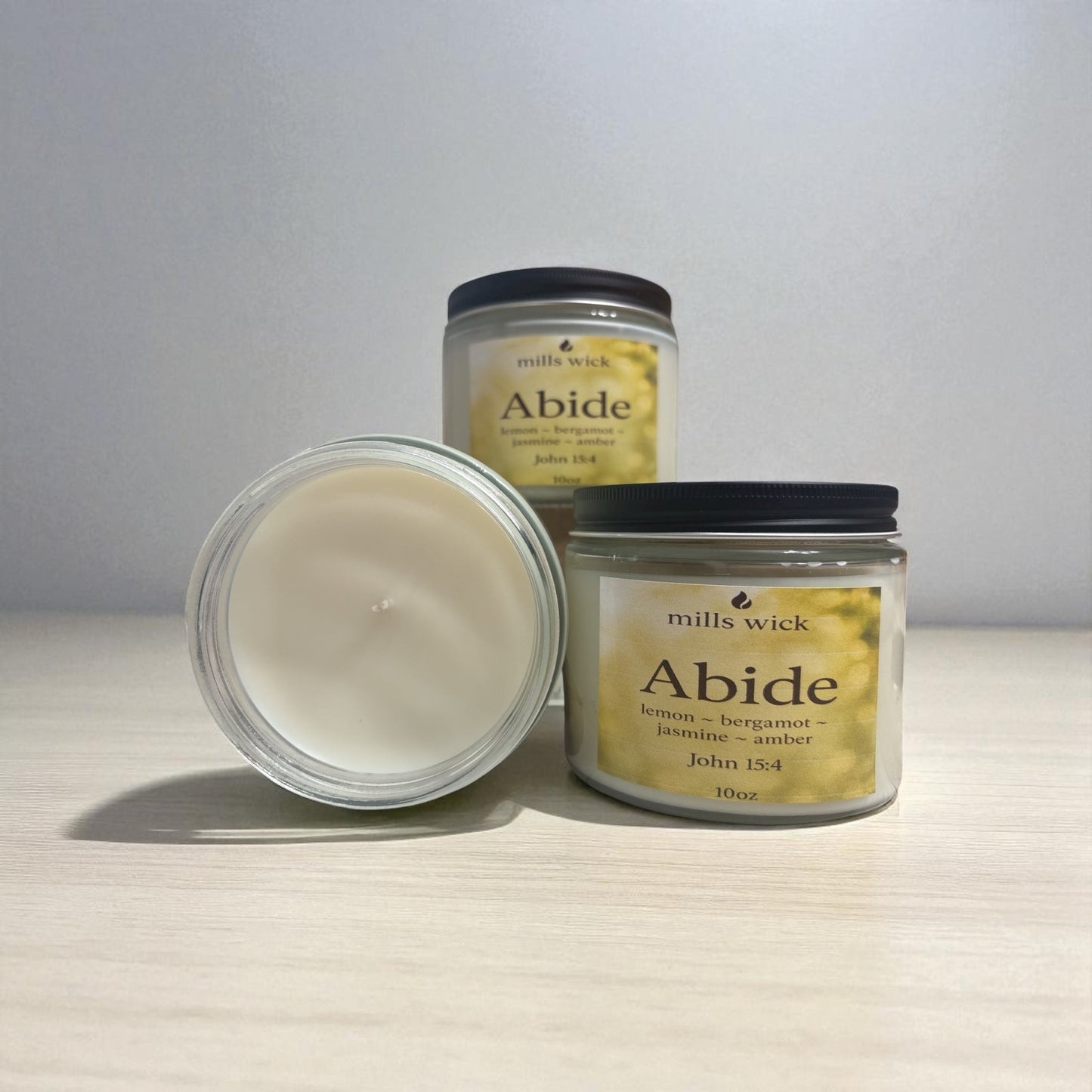 Abide – Lemon, Bergamot, Jasmine & Amber | 10oz CandleMillswickscented candlessoycandlesMills WicklatinaownedAbide – Lemon, Bergamot, Jasmine & Amber | 10oz Candlescentedsoycandles
